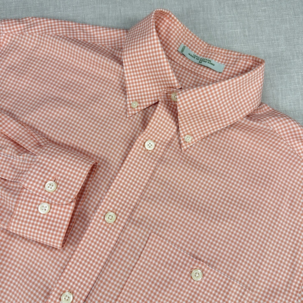 Orvis Sporting Traditions Button Down Shirt Mens M Orange Gingham Long Sleeve
